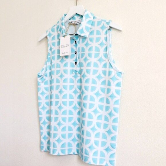 NEW! Kenny Flowers The Maldives Ladies Sleeveless Golf Polo Shirt Blue SZ L - Picture 6 of 11